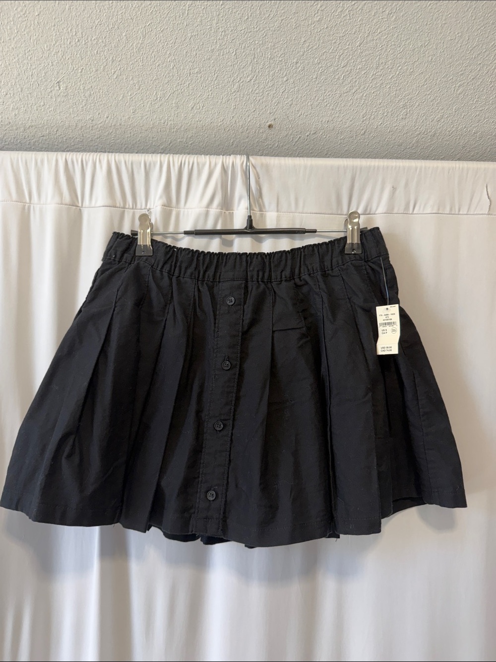 Black Button-Front Circle Skirt with Elastic Waist